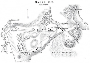 Kartskiss från 1878 över det gamla lägret på andra sidan landsvägen