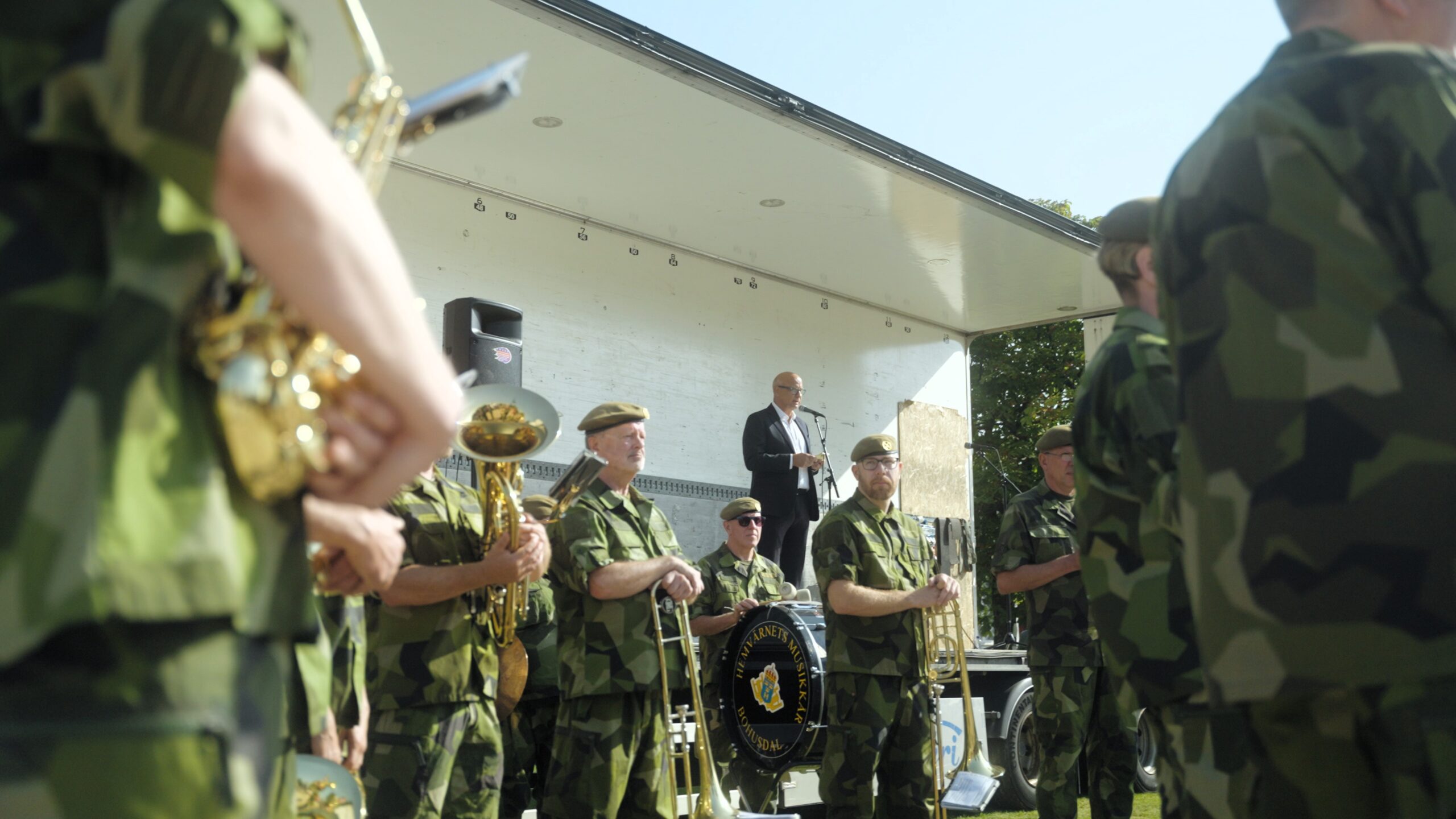 Hemvärnest musikkår på plats under Backamos 300-års jubileum.